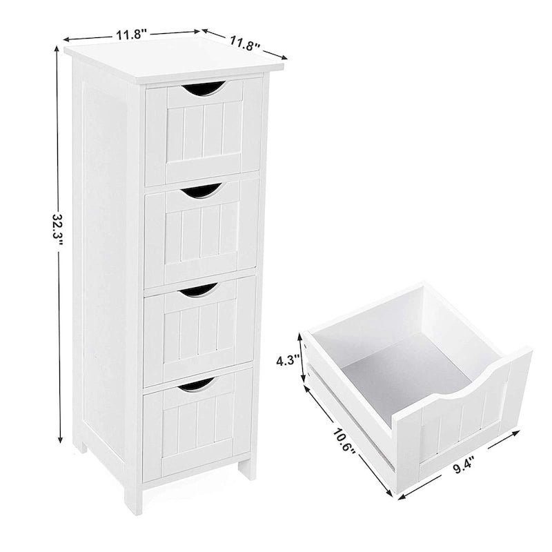 Meuble de rangement blanc autoportant avec tiroirs - 30L x 30l x 82H cm