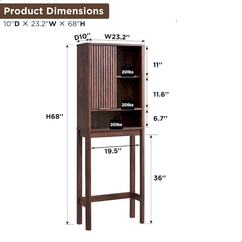 68 in. Tall Modern Over The Toilet Storage Cabinet