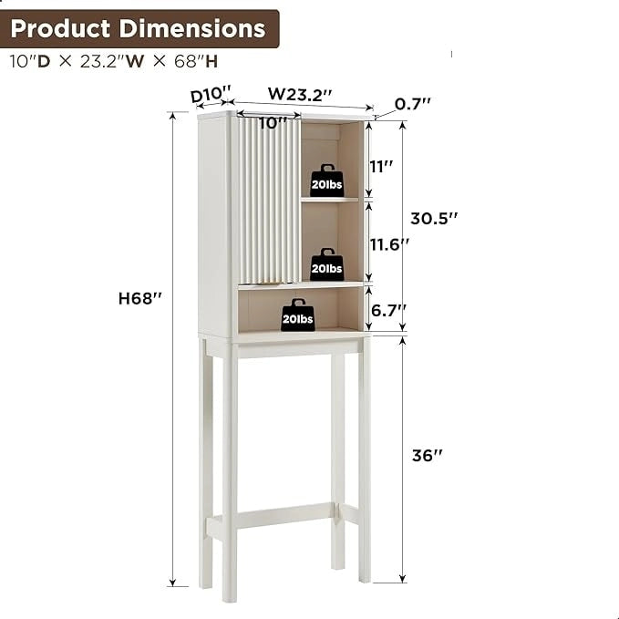 68 in. Tall Modern Over The Toilet Storage Cabinet