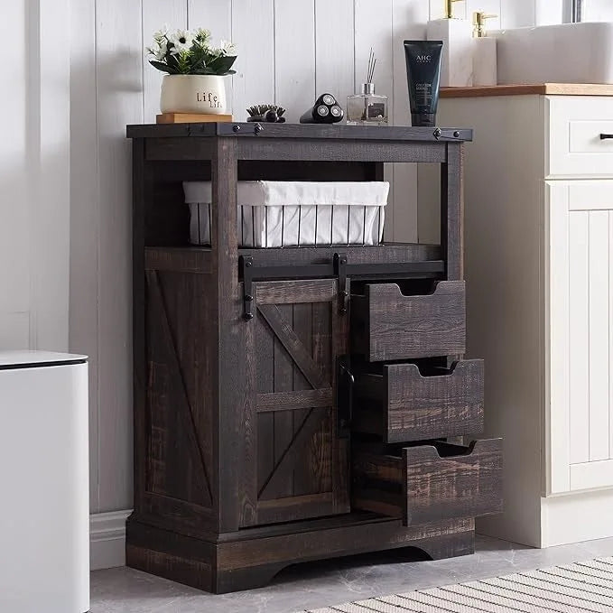 Farmhouse Small Bathroom Floor Storage Cabinet