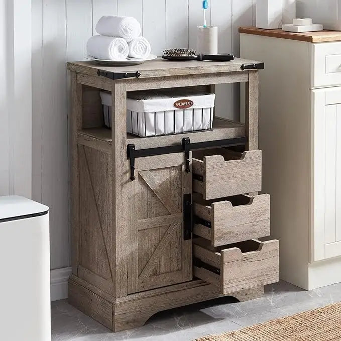 Farmhouse Small Bathroom Floor Storage Cabinet