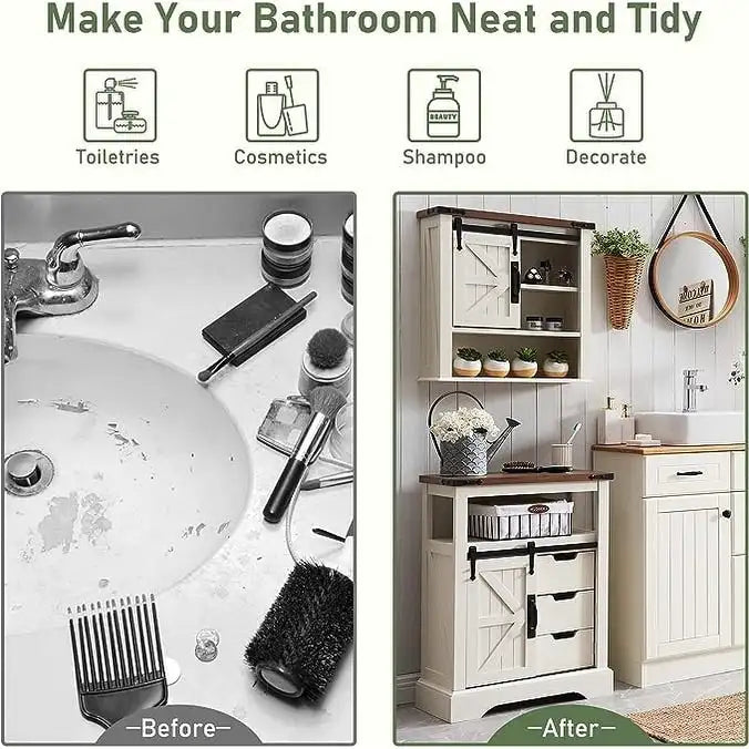 Farmhouse Small Bathroom Floor Storage Cabinet