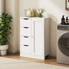Meuble de Rangement sur Pied pour Salle de Bain avec 4 Tiroirs et 1 Porte