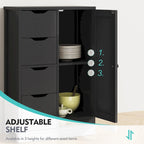 Meuble de Rangement sur Pied pour Salle de Bain avec 4 Tiroirs et 1 Porte