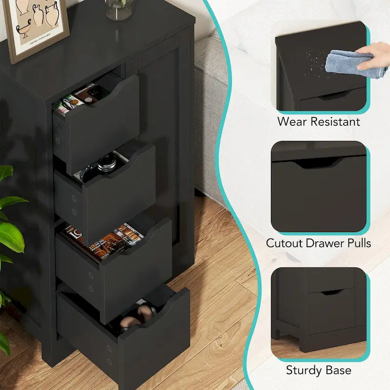 Meuble de Rangement sur Pied pour Salle de Bain avec 4 Tiroirs et 1 Porte