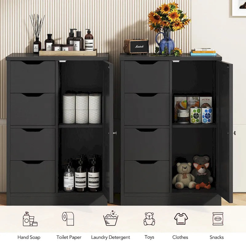 Meuble de Rangement sur Pied pour Salle de Bain avec 4 Tiroirs et 1 Porte