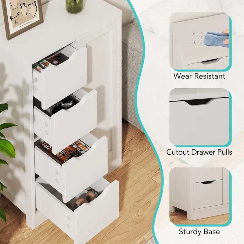 Meuble de Rangement sur Pied pour Salle de Bain avec 4 Tiroirs et 1 Porte