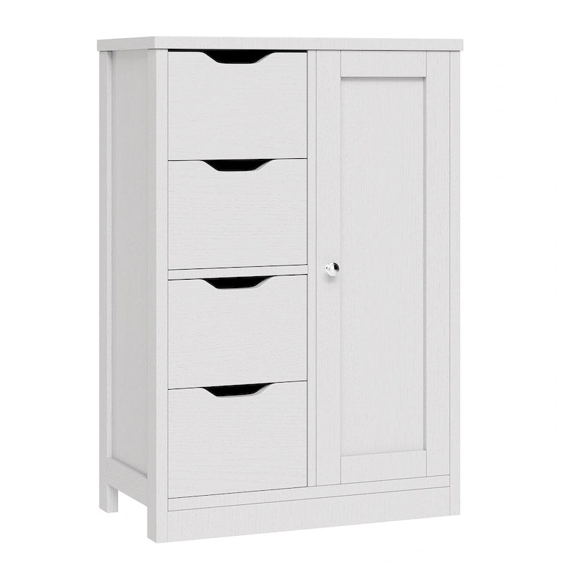Meuble de Rangement sur Pied pour Salle de Bain avec 4 Tiroirs et 1 Porte