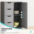 Meuble de Rangement sur Pied pour Salle de Bain avec 4 Tiroirs et 1 Porte