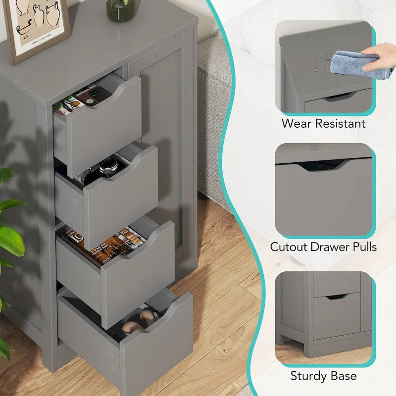Meuble de Rangement sur Pied pour Salle de Bain avec 4 Tiroirs et 1 Porte