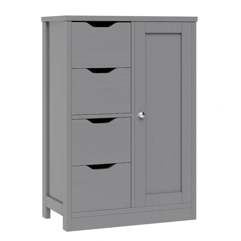 Meuble de Rangement sur Pied pour Salle de Bain avec 4 Tiroirs et 1 Porte