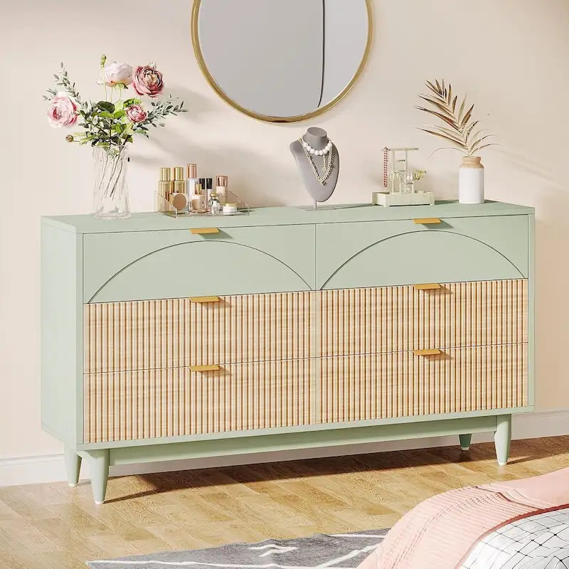 Commode double longue en bois verte de 55 pouces